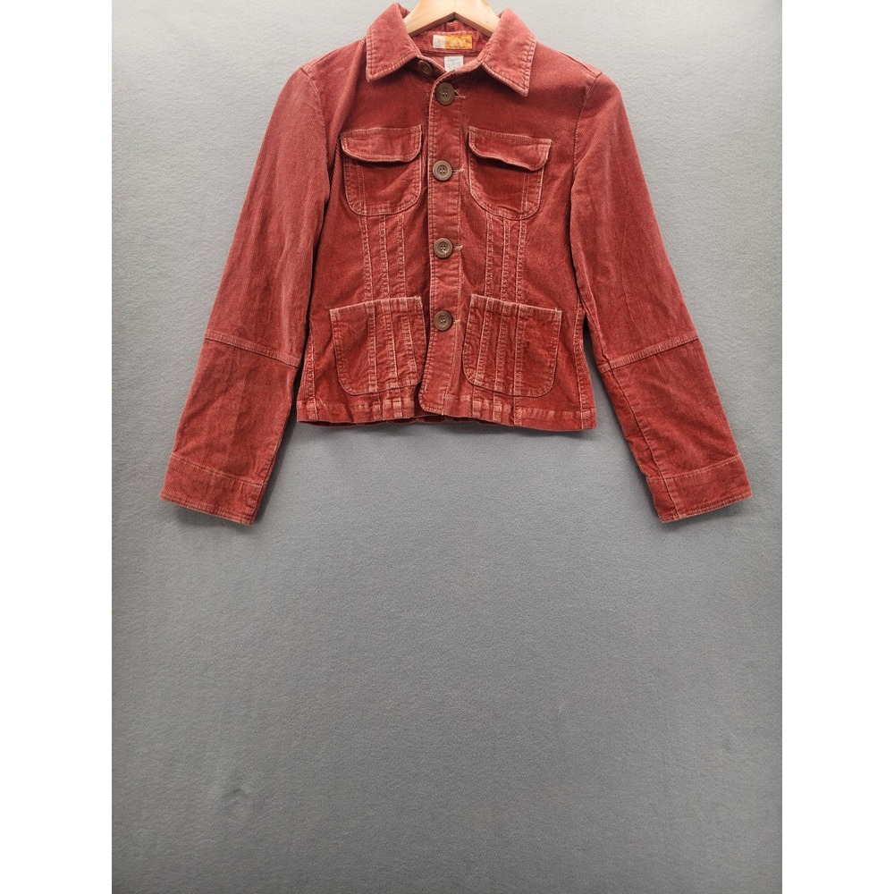 Tulle Petite Corduroy Jacket Rust Orange Button Up Utility Boho Shacket PL 7019P